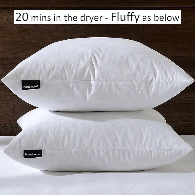 14x14 Decorative Throw Pillow Inserts-Down Feather Pillow Inserts-Square-Cotton Fabric-Set of 2-White.