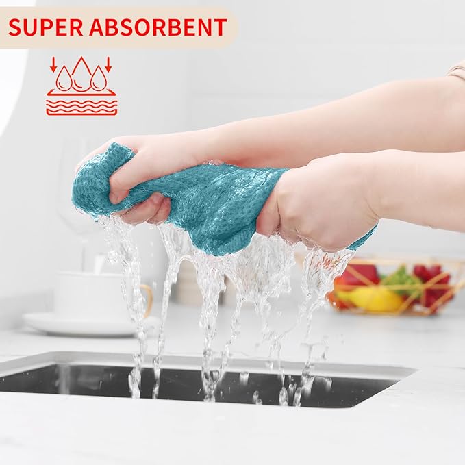 Homaxy 100% Cotton Waffle Weave Kitchen Dish Towels, Ultra Soft Absorbent Quick Drying Cleaning Towel, 13 x 28 Inches, 4-Pack, Lake Blue