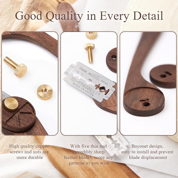 Bread Lame with 5 Feather Blades, Dough Scoring Tool with Storage Box, Sourdough Scoring Tool for Bread Baking, Dexterous-Cut Series Scoring Knife (ELEGANT)