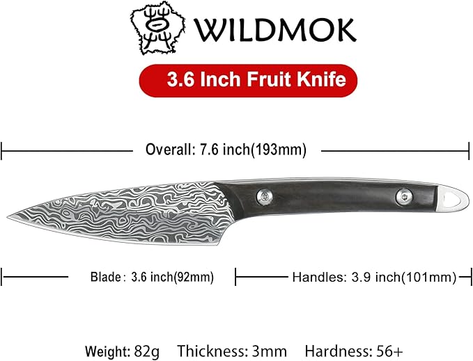 WILDMOK Fruit Knife Paring knives Stainless Steel 3.3 Inch Utility Knife Fruit and Vegetable Cutting Carving Kitchen Knife with Leather Case (B)