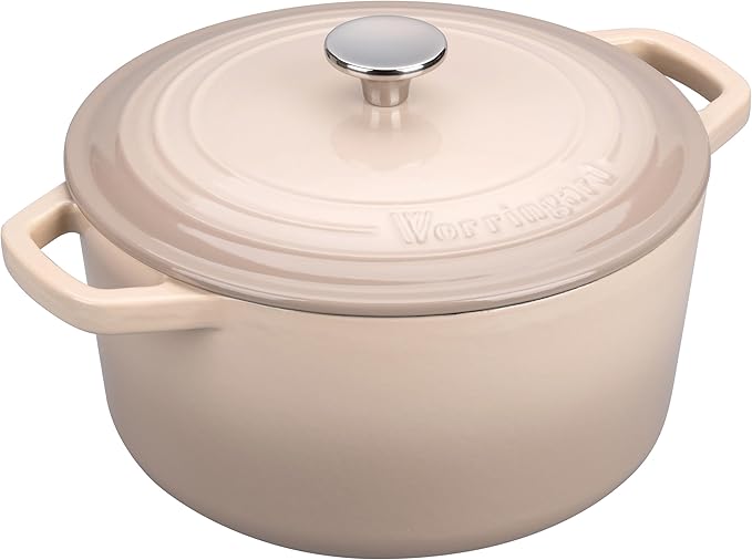 Enameled Cast Iron Dutch Oven Pot with Lid, for Bread Baking, Round Bread Oven- include Sourdough Bread Baking Supplies Set, 6QT, Latte