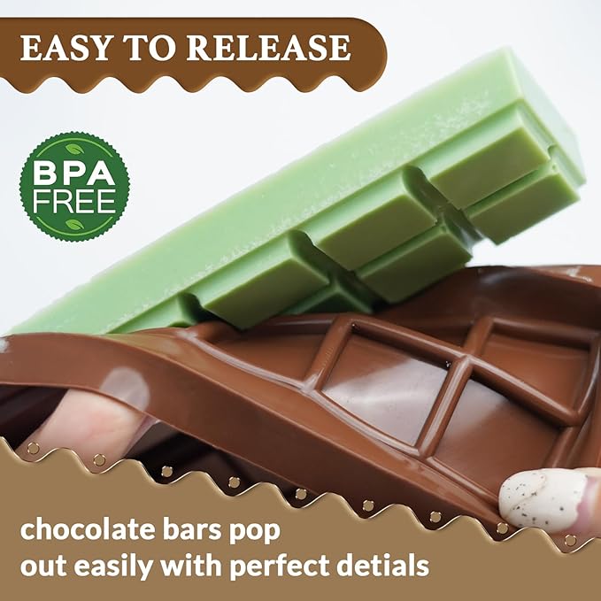 HKNMTT Chocolate Bar Molds Silicone 10 Snap Deep Moulds for Pistachio Dubai Wax Candy Energy Protein Bars, Food Grade Non stick Home DIY Handmade Gifts