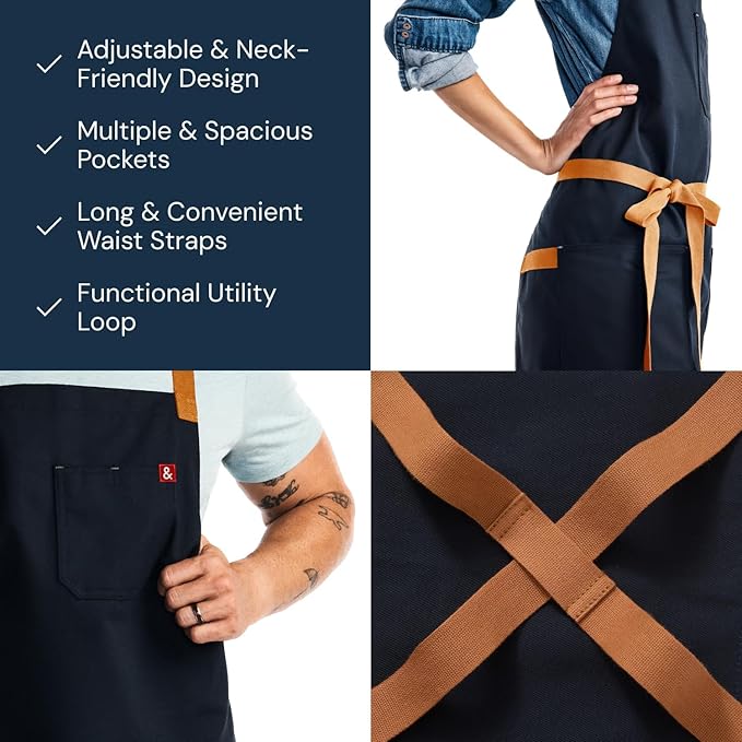 hedley & bennett Crossback Apron - Crossback Chef Apron with Pockets - 100% Cotton Twill, 8oz - Midnight Blue