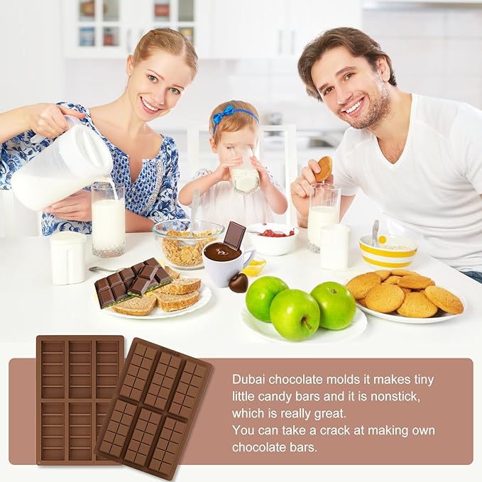 2pack Chocolate Bar Mold, Non-Stick Dubai Chocolate Molds, Deep Silicone Chocolate Mold for Dubai Chocolate Bar Pistachio, Candy, Snacks, Holiday Gifts