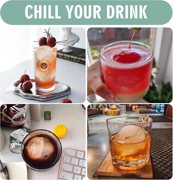 WIBIMEN Large Ice Cube Molds, Big Round Whiskey Ice Cube Trays for Freezer, Easy to Fill & Release, Whiskey Bourbon Cocktail(1.9In*6 Balls- Black/2 Pack)