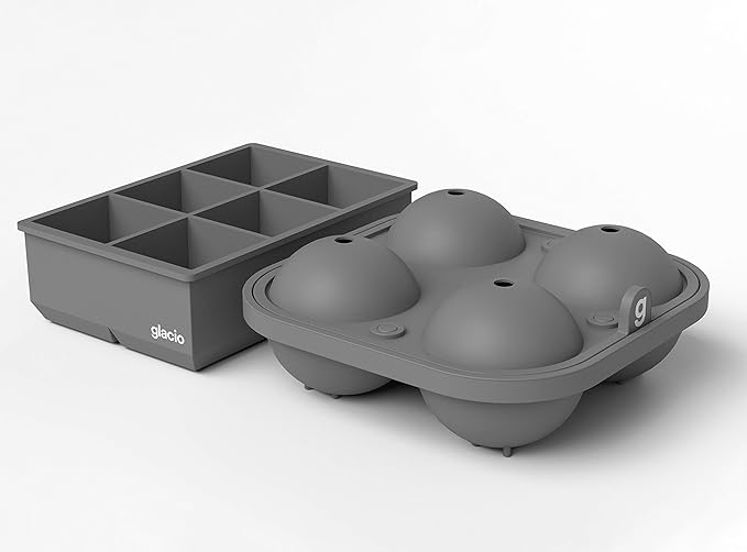 glacio Ball Ice Cube Tray and Big Ice Cube Molds for Whiskey, Slow-Melting, 100% Silicone, No-Plastic, Easy Release, Ideal for Gifting and Elevating Cocktails