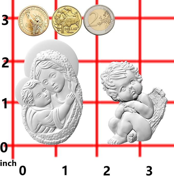 Art Molds for Polyclay Air Dry Clay Plaster, Carved Holy Family Mother and Cherub