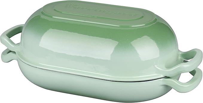 Enameled Cast Iron Sourdough Bread Oven, Dutch Oven, Loaf Cast Iron Bread Pan for Homemade Bread Baking, Meatloaf Pan with Lid, 7QT, Green