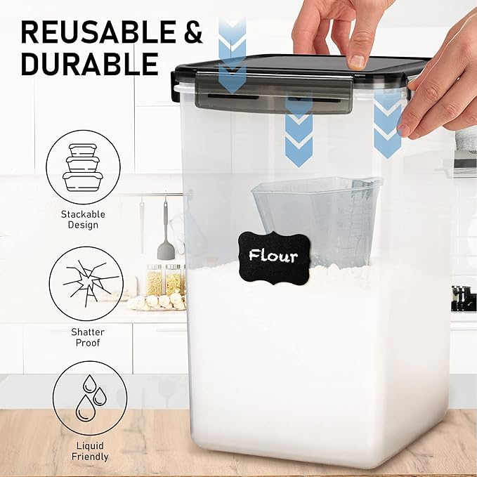 WHITE FEATHER SUPPLIES 2 PC [6.5L / 220 Oz] Large Flour Sugar Storage Containers - Leak Proof, BPA Free, Clear Plastic Food Storage Containers with Lids Airtight - Bulk Storage for Kitchen and Pantry