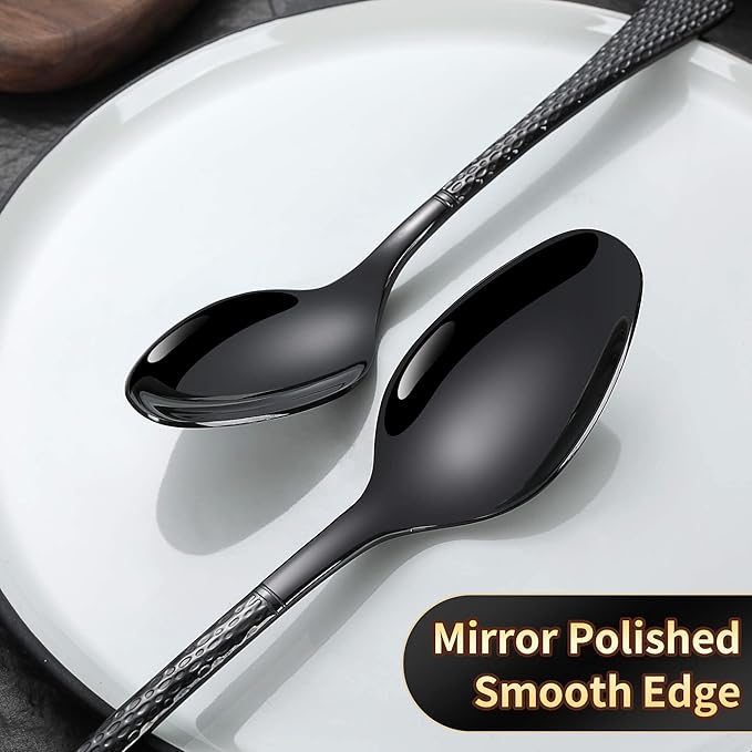 Lemeya Hammered Black Silverware Set,20 Piece Modern Flatware Set Service for 4,Mirror Polished Stainless Steel Cutlery Set Utensil Set Tableware Set,Kitchen Knives Forks Spoons Set,Dishwasher Safe