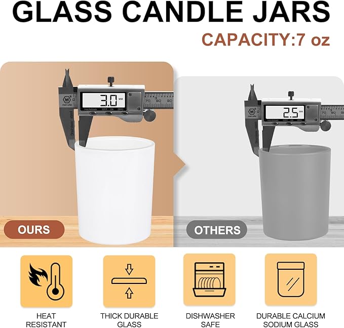 Thick Candle Jars for Making Candles 12 Pcs, 7 OZ Empty Jars with Wood Lids for Candle Making, Sample Container, Light White