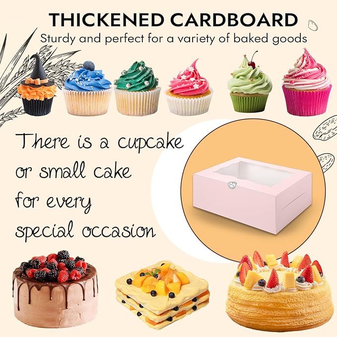 JCD 8 Packs Pink Bento Cake and Cupcake Box 1+8 Bento Box with Clear Window for 4-inch Cake and 8 Cupcakes Packaging Gift Baked Goods for Family Dinner Birthday Party Picnic Gift (Pink 1+8/8Pcs)