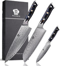 WILDMOK Damascus Kitchen Knife Sets 3 PCS, Japanese Kitchen Knife Set Damascus Steel Core, Ultra-Sharp Professional Chef Knife Set and Full Handle, Gift Box
