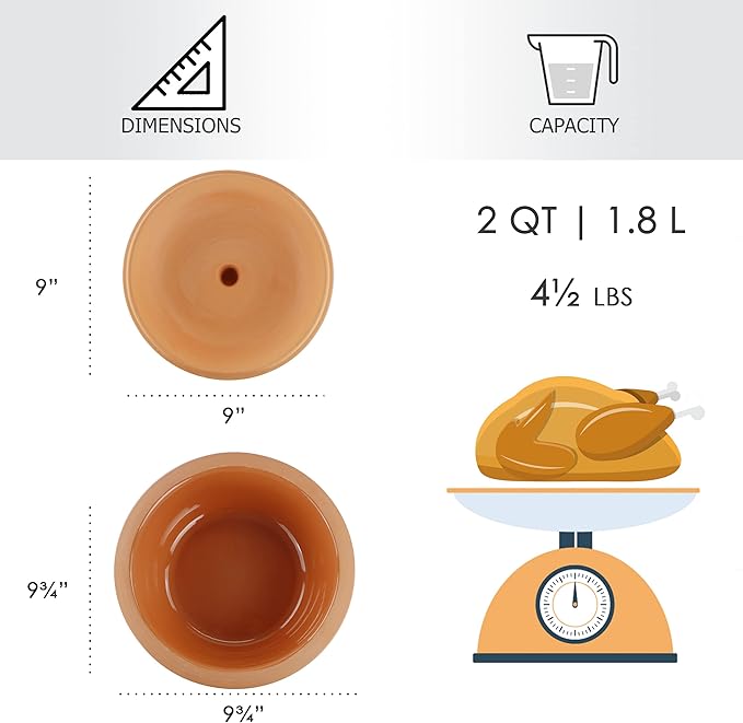 Reston Lloyd Eurita 2 Quart Terracotta Clay Dutch Oven – Natural, Lead‑& Cadmium‑Free, Oven & Microwave Safe, Rustic Slow-Cooker Pot for Sourdough Bread, Roasting & Casseroles, Healthy cooking