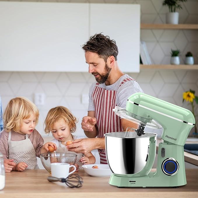 Stand Mixer, 6.5QT 10-Speed Tilt-Head Electric Stand Mixer, 3-In-1 Kitchen Mixer with Bowl, Dough Hook, Whisk and Beater, Food Mixer for Baking, Cake and Most Home Cooks, Light Green