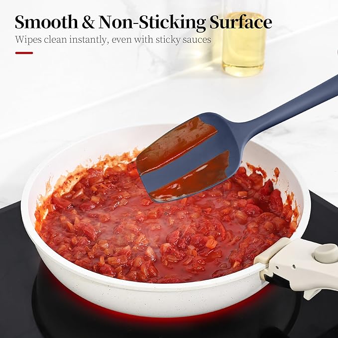 600ºF Heat Resistant Spatulas, High Heat Food Safe Semless Kitchen Silicone Scraper Set for Cooking Baking Mixing Scraping Stirring Nonstick Cookware Pan Bowl (2Pcs,Midniaht Blue)