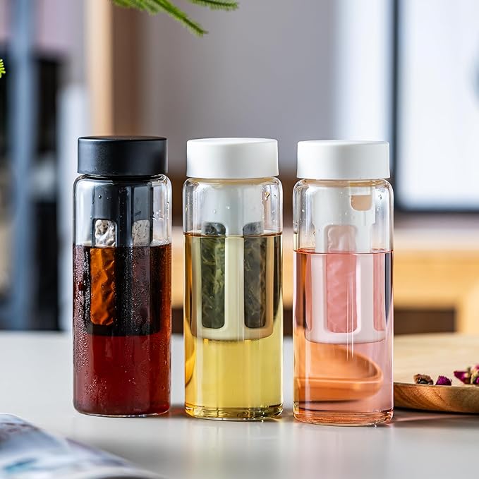 19oz Cold Brew Bottle, Cold Brew Maker with Removable Filter, BPA - Free Portable Cold Brew Tea Bottle for Iced Tea, Cold Brew & Fruit Infusion (Black)