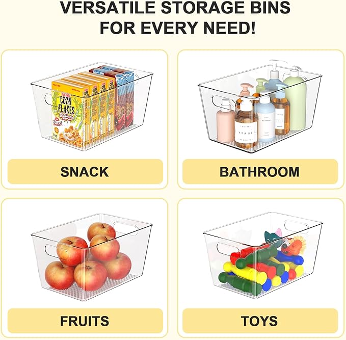 Set of 8 Clear Plastic Storage Bins, 4 Large +4 Small Pantry Organizers and Storage Containers for Kitchen Organization, Home Storage Must Haves for Office, Closet, Garage, Freezer& Bathroom