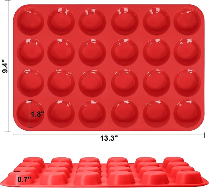 Anaeat Silicone Muffin Pan set- Mini 24 Cups Cupcake Tray, Non-Stick Silicone Baking Molds for Making Muffin Cakes, Cupcake, Chocolate, Bread,Tart and Desserts, Just Pop Out (2 Pack)