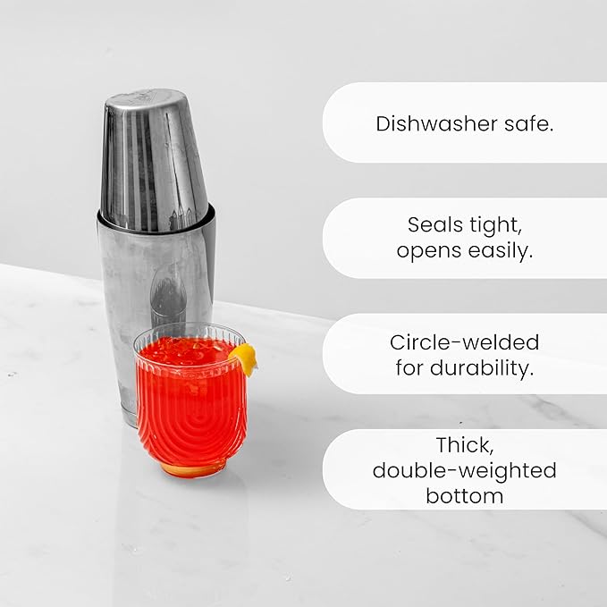 A Bar Above Professional Boston Shakers Set 18 oz Weighted and Unweighted Stainless Steel Cocktail Shaker Set for Bartenders, Premium 304 Steel Bar Shaker, Essential Bartending Tools for Mixing Drinks