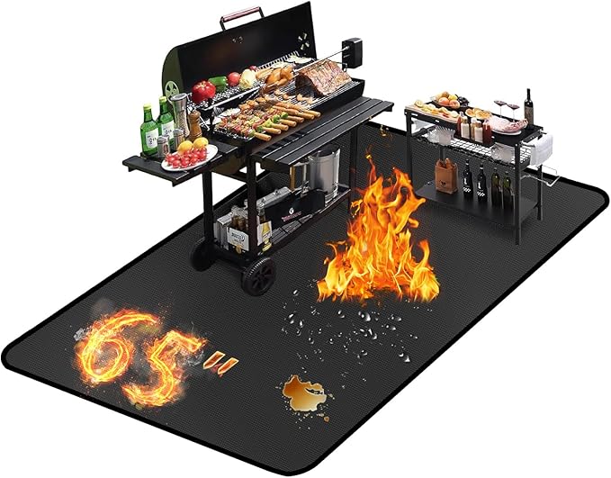 65 ×48 inches Under Grill Mats for Outdoor Grill/ Fireproof Fire Pit Mat Fireplace Mat, Double-Sided Fireproof Grill Pad, Oil-Proof Waterproof BBQ Mat Pads Protector for Deck Patio Smokers Gas Grills