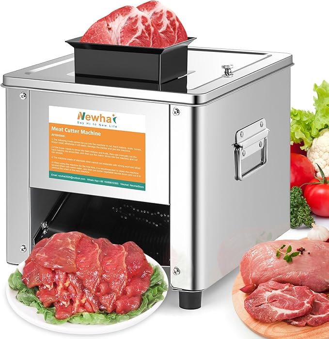 Newhai 850W Meat Cutter Machine 3.5mm Electric Meat Slicer Shredded Cutting Machine Stainless Steel 330lb/h for Boneless Pork Chicken Fish for Family and Commercial Use (Meat thickness: 3.5mm)