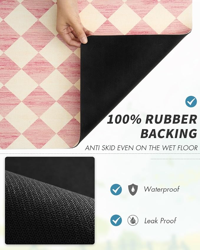 AMOAMI Coffee Mat Hide Stain Rubber Backed Absorbent Dish Drying Mat for Kitchen Counter - Fits Under Coffee Maker or Machine - PINK 12X19