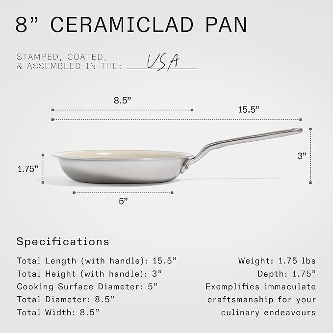 Made In Cookware - 3-Piece (Includes 8",10",12") Ceramic Non Stick Frying Pan Set (Stainless Handle) - 5-Ply Stainless Clad with Stay-Cool Handle - Professional Cookware