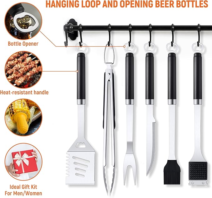 BBQ Grilling Accessories Grill Tools Set, Stainless Steel BBQ Utensils for Grill, Professional Barbecue Accessories Barbecue Kit for Men & Women, Practical Grill Tools for Outdoor Camping