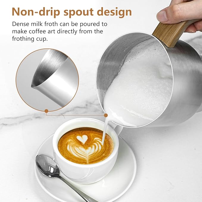 AMZCHEF 8-IN-1 Milk Frother and Steamer 550 Watts, 21 oz Split Stainless Steel Automatic Steamer, Milk's Warmer for Latte, Cappuccino, Hot and Cold Froth, Heated Milk, Hot Chocolate, Baby Food silver