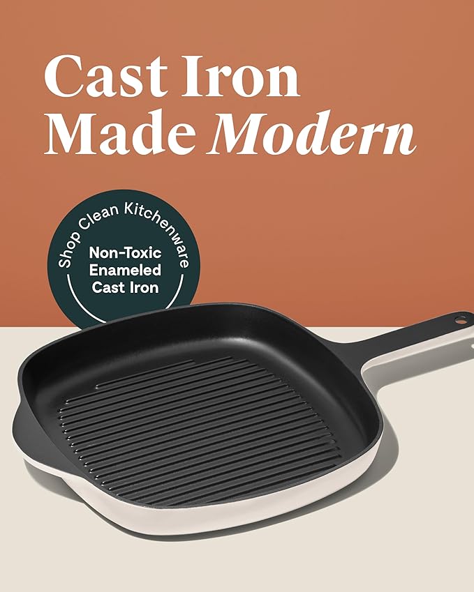 Caraway Enameled Cast Iron Grill Pan - 10.5” Grill Pan for Stovetop Cooking - 3 Layer Enamel Coating - No Seasoning Required - Compatible With All Stovetops - Free From Forever Chemicals - Rust