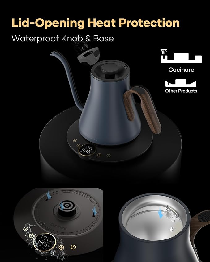 Cocinare FLOW B9 Gooseneck Electric Kettle, Precise Temperature Control for Pour-Over Coffee & Tea Brewing, Stainless Steel Interior, Rapid Heating for Boiling Water 1500W/0.9L (Picasso Blue)