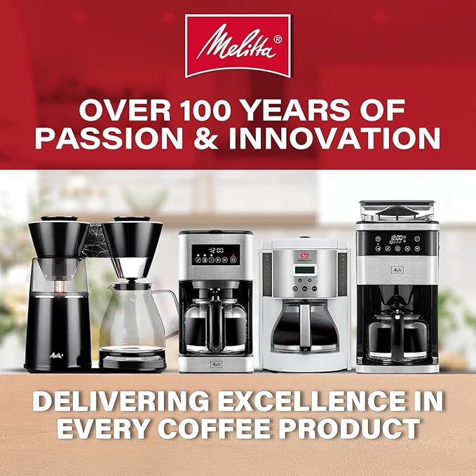 Melitta® Aroma Fresh™ Plus 10-Cup Automatic Drip, Programmable Coffee Maker with built in Burr Coffee Grinder, 5-Pack Coffee Filters included