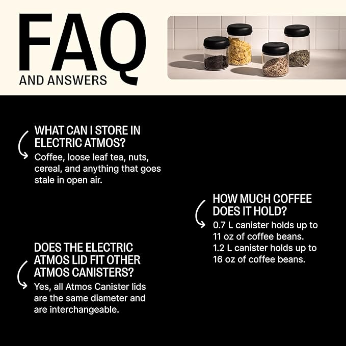 Fellow Atmos Electric Vacuum Canister & Storage Container - Airtight Coffee & Food Storage Containers - Coffee Containers - (Clear Glass, 1.2 Liter)