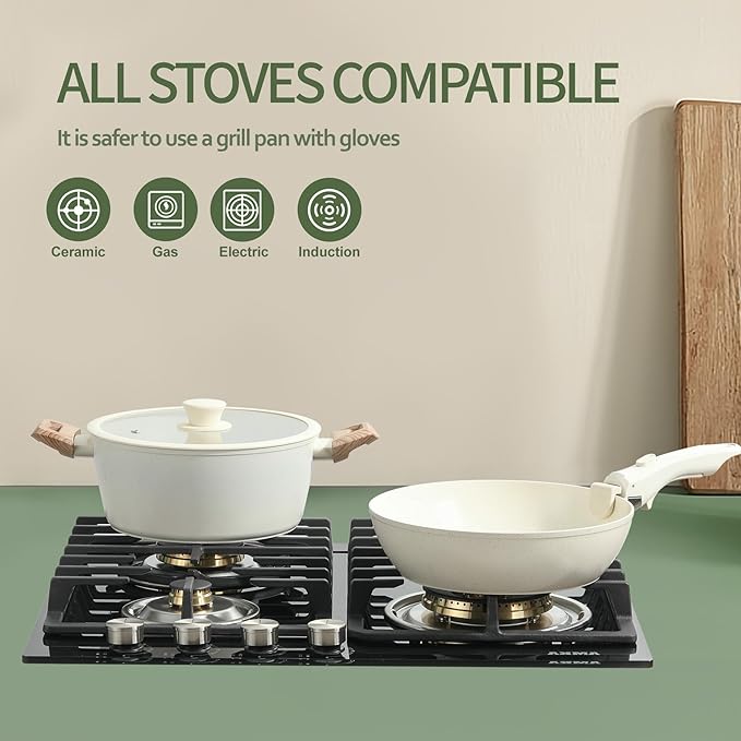 23pcs Ceramic Pots and Pans Set, Nonstick Detachable Handle Cookware, Induction Kitchen Cooking Set with Removable Handle,include Frying Pans & Saucepans Oven Safe, Induction, Stackable Set