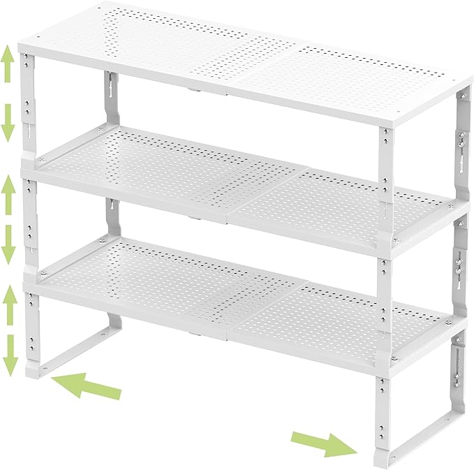 Adjustable Expanable Stackable Spice Rack Shelf Pantry Storage Organizer for Kitchen Cabinet,Countertop,Bathroom and More.Space is no Longer Limited(3Packs/White/Large)
