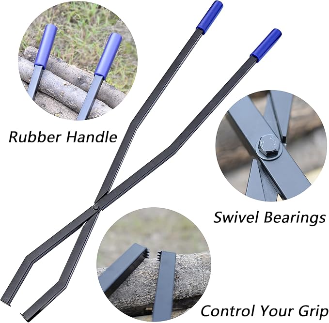 40'' Fire Tongs for Fire Pit Heavy Duty Firewood Grabber Tool Metal Log Grabber for Large Logs Rustproof Safely Moves Firewood Outdoor Bonfire Campfire