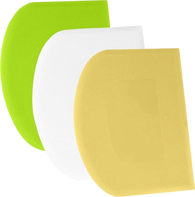 SURDOCA Dough Scraper Bench Scraper - 3P 5.9x4.3" Plastic Flexible Bowl Scraper, Sharp Edge & Angles Cake Scraper. Non-Slip Bakeware Decorating Tools Sculpting & Modeling Tools - White+Yellow+Green