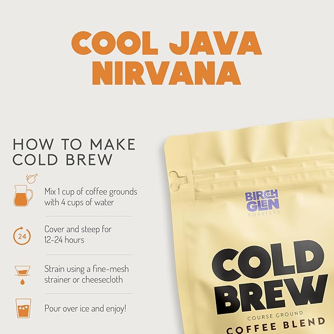 1 lb Medium Roast Cold Brew Coffee, Coarse Ground Coffee, by Birch Glen Roasters, 16 oz Resealable Bag, 100% Arabica