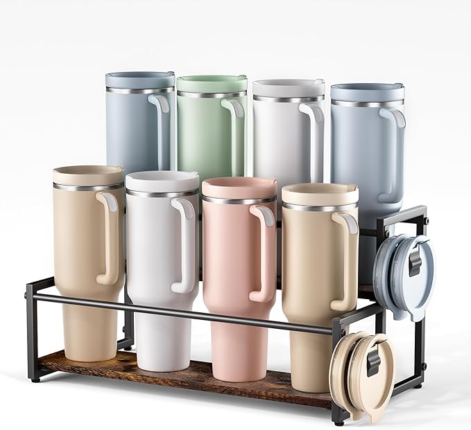 Water Bottle Organizer for Full Stanley and Others' Large Tumbler Organization, Pantry Kitchen Organizers and Storage for Cup Accessories, Tumbler and Cup Lid Organizer Wine Rack - 2 Tier Hold 8