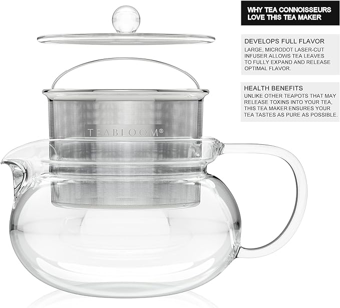 Teabloom Kyoto 2-in-1 Tea Kettle and Tea Maker – Glass Teapot with Removable Loose Tea Infuser – Tea Connoisseur's Choice