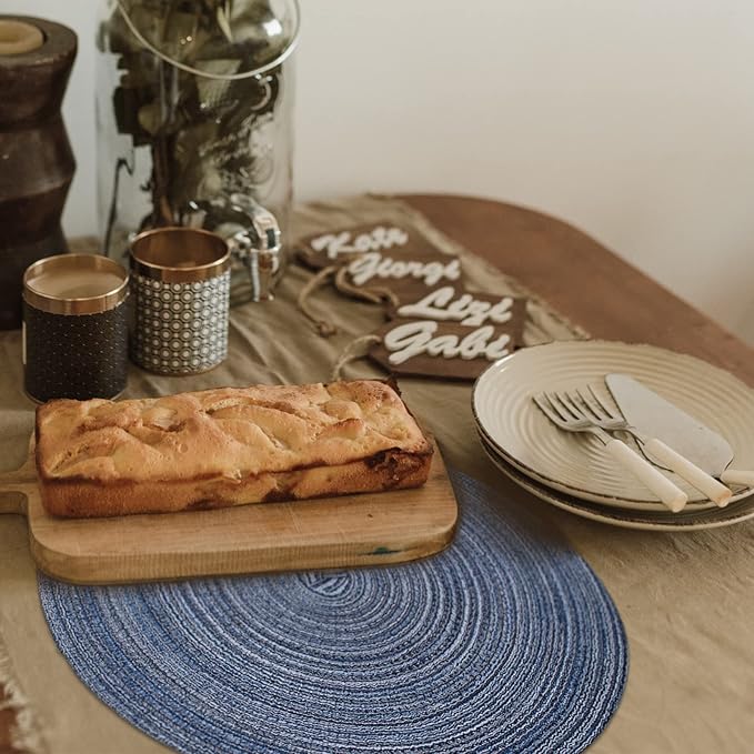 FunWheat Round Braided Placemats Set of 6 Place mats for Dining Tables Woven Heat Resistant Table Mats 15 inch (Blue)