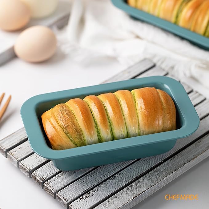 CHEFMADE Mini Bread Loaf Pan, 4.7" x 3" Nonstick Meatloaf Pan, Bakeware for Oven Baking，Homemade Bread （Green）