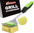 Grill Brush Bristle Free for Outdoor Grill, Steam Grill Cleaning Brush Replaceable BBQ Cleaner Brush Head,Extended Handle, Safe Grill Brush with Scraper for Cast Iron Stainless-Steel Grates,Green