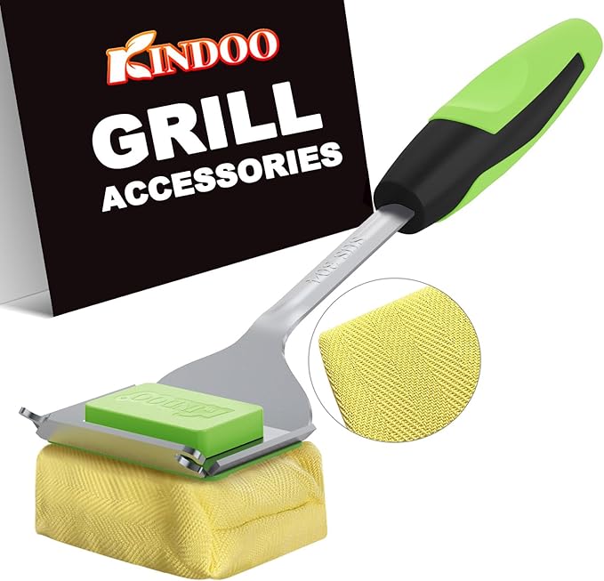Grill Brush Bristle Free for Outdoor Grill, Steam Grill Cleaning Brush Replaceable BBQ Cleaner Brush Head,Extended Handle, Safe Grill Brush with Scraper for Cast Iron Stainless-Steel Grates,Green