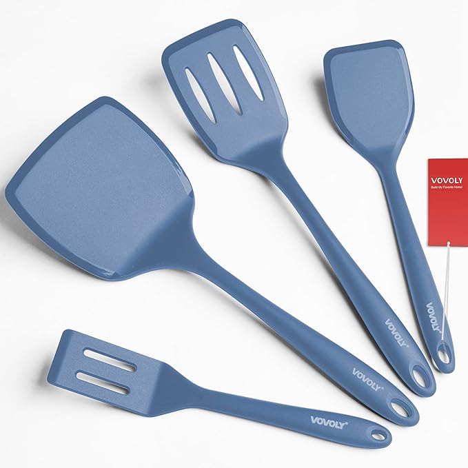 Silicone Spatula Set, 600°F Heat Resistant Silicone Spatula Turner Flipper for Cooking, Non Stick and Non Scratch Kitchen Utensils for Eggs & Pancakes, 4 Pack,Starry Blue