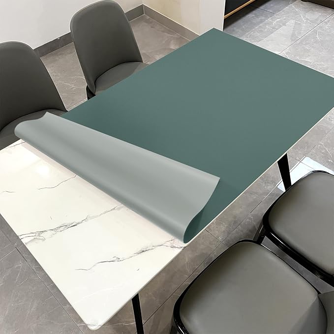 Leather Table Cover,1.8mm Thick,36x60 Inch Table Protector,Table Protector for Dining Room Table,Dining Table Cover,Table Cover Protector,Table Pad,(Aqua Blue+Gray,36x60)