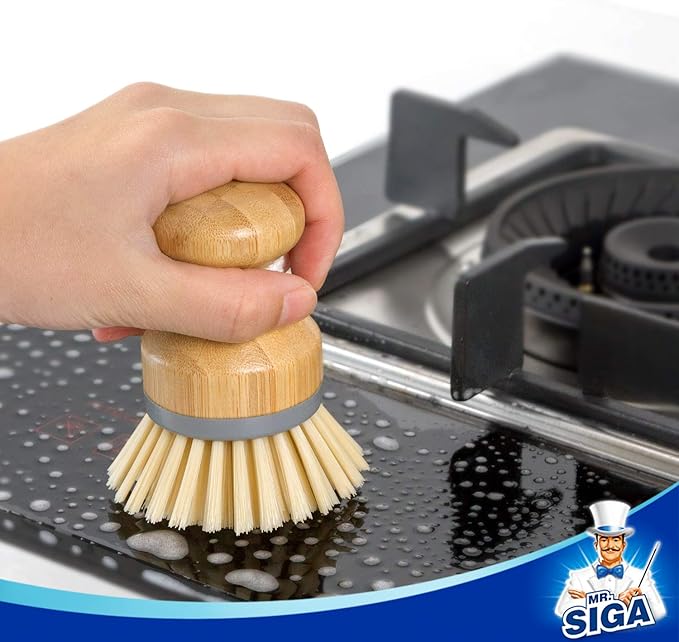 MR.SIGA Bamboo Palm Brush, Scrub Brush for Dishes Pots Pans Kitchen Sink Cleaning, Pack of 2