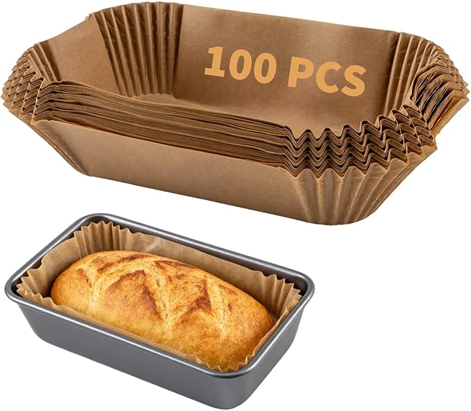 100 Pcs Loaf Pan Liners for Baking Bread 9x5 Inch, Disposable Non-Stick Bread Pan Liners, Pre Formed Rectangle Parchment Paper, Perfect for Baking Banana Bread, Cakes, Sourdough Bread(Brown)
