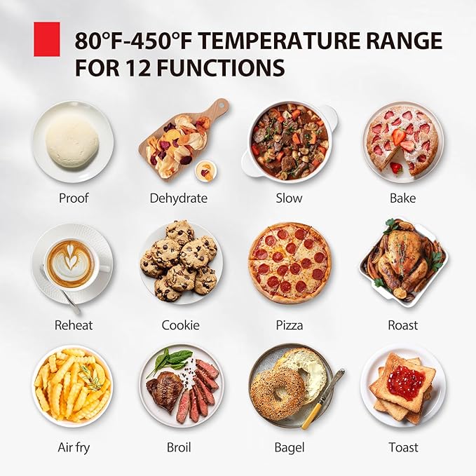 TOSHIBA ChefFry Air Fryer Toaster Oven Combo, 12-in-1 Convection Countertop Oven, 34QT / 32L Large Capacity, 1750W, Master Pizza Modes Design with Exclusive Dual-Temp Tech, Stainless Steel